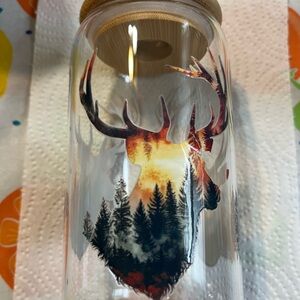 Deer Silhouette Glass Jar with Wooden Lid
